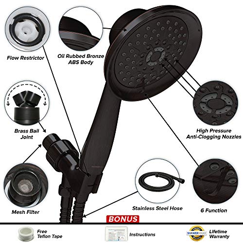 Showermaxx, Luxury Spa Series, 6 Spray Settings 5 Inch Hand Held Shower Head, Long Stainless Steel Hose, Maxx-Imize Your Shower With Showerhead In Oil Rubbed Bronze Finish #TOP3