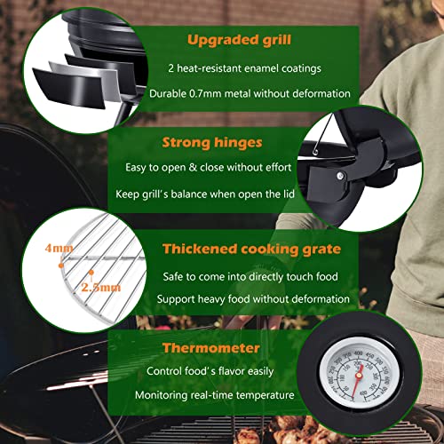HaSteeL-22-Inch-Charcoal-Grill-2-Layer-Grilling-Racks-Heavy-Duty-Kettle-Outdoor-BBQ-Grill-Large-355-Square-Inches-for-Camping-Backyard-Picnic-Patio-Barbecue-Cooking-Round-Black-Enamel-Lid-Bowl