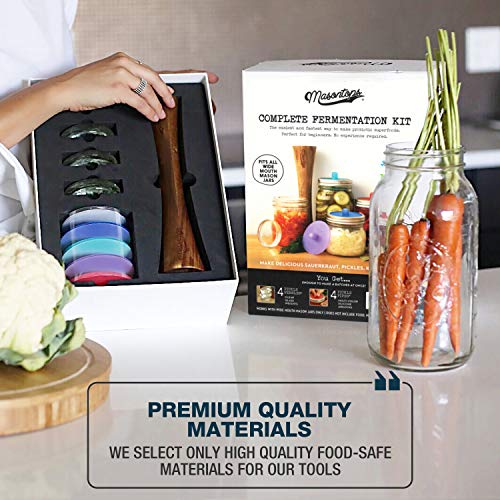 Masontops Complete Fermentation Kit - Wide Mouth - Pickle Kit, Sauerkraut & Kimchi Making Kit - Fermenting Kit With Fermentation Lids, Weight & Tamper #TOP5