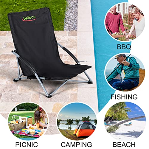 Unibos Folding Beach Chair with Padded Armrest, Outdoor Low Beach Chair Lightweight, Portable, Folding Outdoor Seat For Camping Beach Festivals Garden Caravan Trips Fishing BBQ With Carry Bag - Image 4