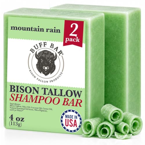 Buff Bar Tallow Shampoo Bar, Bison Tallow, Mountain Rain, 2-Pack