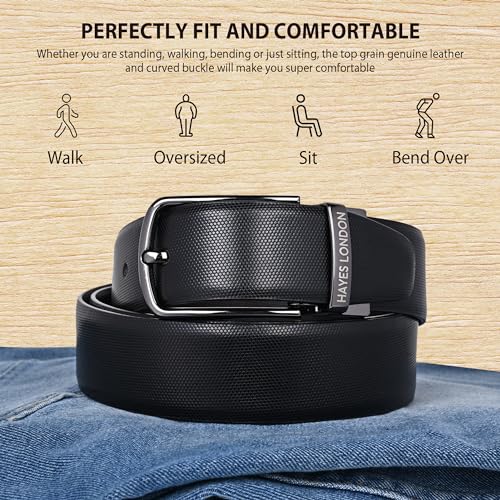 Image of HAYES LONDON Belts for Men Leather Original - Belt for Men Formal with Classic Design, Durable and Italian Reversible Men Belts for All Occasions