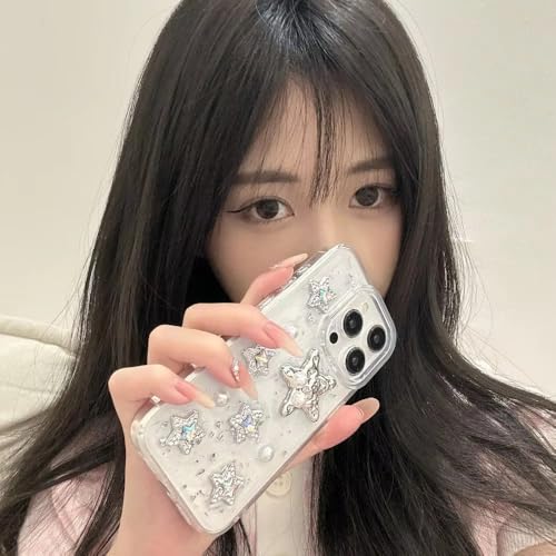 Image of COVERLY for iPhone 12 Pro 3D Luxury Starfish Resin Phone Case,Trendy Translucent Cute Hard Epoxy Art Crystal Clear -Non Yellowing Love Heart Embossed Pearl Princess Cover for Apple iPhone 12 Pro