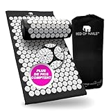 Bed of Nails Original Acupression Tapis et Oreiller Ensemble, Massage Tapis pour Augmenté Énergie, Dos Douleur Soulagement, Acupuncture Oreiller pour Cou et Épaule Douleur, Sac Transport, Noir De Jais