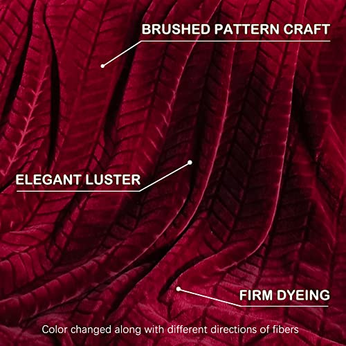 Excervent Soft Flannel Fleece Throw Blanket (50X70 Inches Red) Lightweight Fall Burgundy Blankets Chevron Pattern For Sofa, Couch, Bed - Fluffy Warm Cozy Decorative #TOP2
