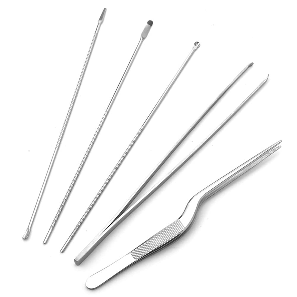 5Pcs Ear Wax Remover Kits Stainless Steel Ear Curette Cleaner Ear Pick Earwax Removal Spoon Tweezer Professional Ear Cleaning Tools, Silver