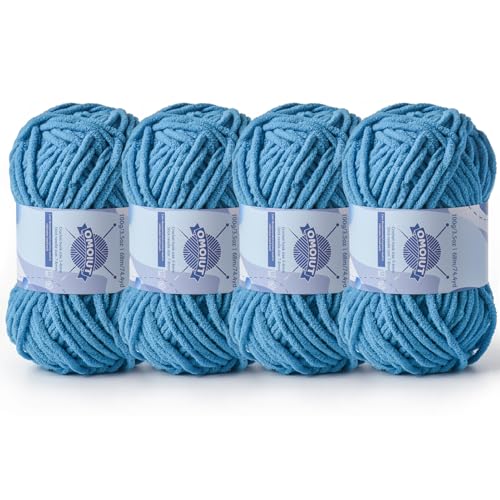 Image of 4 Pack Chunky Chenille Yarn for Crocheting, Baby Yarn for Crocheting Soft Blankets, Bulky Yarns for Crochet Amigurumi, 400g (297yds) Fluffy Velvet Yarns for Hand Knitting (4 Lake Blue)