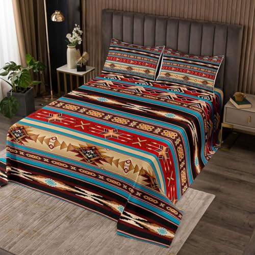 Aztec Coverlet Set Ethnic Tribal Arrow Bedspread,Retro Southwest Native Bohemian Quilted King,Western Star Geometry Sriped Quilt Set African Tribe Exotic Nordic Style Boho Decor,Red Blue Brown by Erosebridal - Used condition - CA$53.75