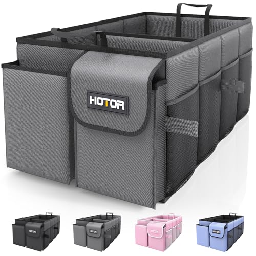 Image of HOTOR Trunk Organizer for Car - Car Organizer, Foldable Trunk organizer for SUVs & Sedans, Sturdy Organization for Car Accessories, Tools, Sundries, Grey, 2 Compartments, 21.3 inchx12.6 inchx10.6 inch