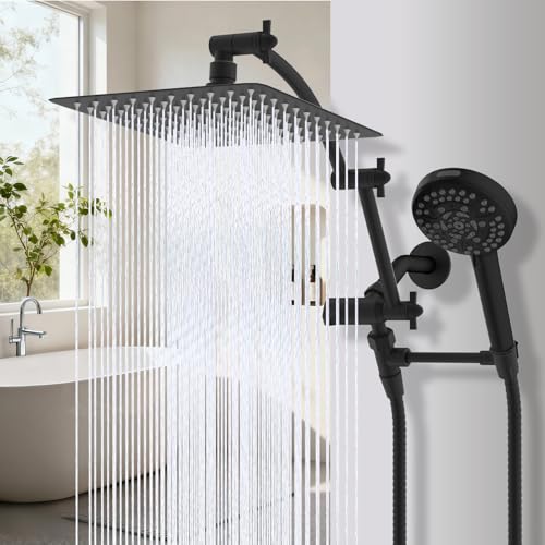 Cabezal de Ducha Hibbent con Soporte de Ducha de Latón Macizo, Cabezal de Ducha de Lluvia de Alta Presión de 10 Pulgadas, Combo de Ducha Manual con Brazo de Extensión y Manguera de 71'' en Bronce Aceitado miniatura 2