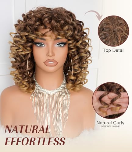 Perruque courte bouclée blonde afro de 35 cm avec frange - 2