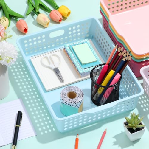 Yakydesign 12 Pack Plastic Turn in Paper Trays for Classroom Storage Bin Basket 4A Paper File Tray Holds for School Teacher Supplies Classroom Office Home Organization and Storage(Pastel) - Image 4