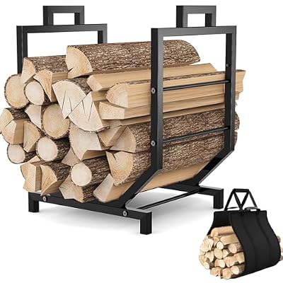 Kcysta Firewood Rack Outdoor Indoor with Firewood Carrier, Metal Wood Rack Heavy Duty Firewood Holder, Sturdy Fireplace Log Holder Fire Wood Storage Racks