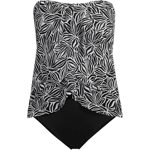 Lands' End Women's Chlorine Resistant Mesh Bandeau High Leg Fauxkini One Piece Swimsuit3
