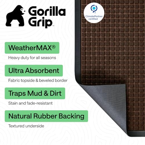 Image of GORILLA GRIP WeatherMAX Door Mat, Indoor Outdoor, 60x24, Dark Brown Squares