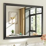 Briivue 40x30 Inch Black Bathroom Mirror for Wall, Thick Metal Framed Rectangle Mirrors for Over Sink, Bedroom, Living Room, Entryway, Anti-Rust, HD Tempered Glass