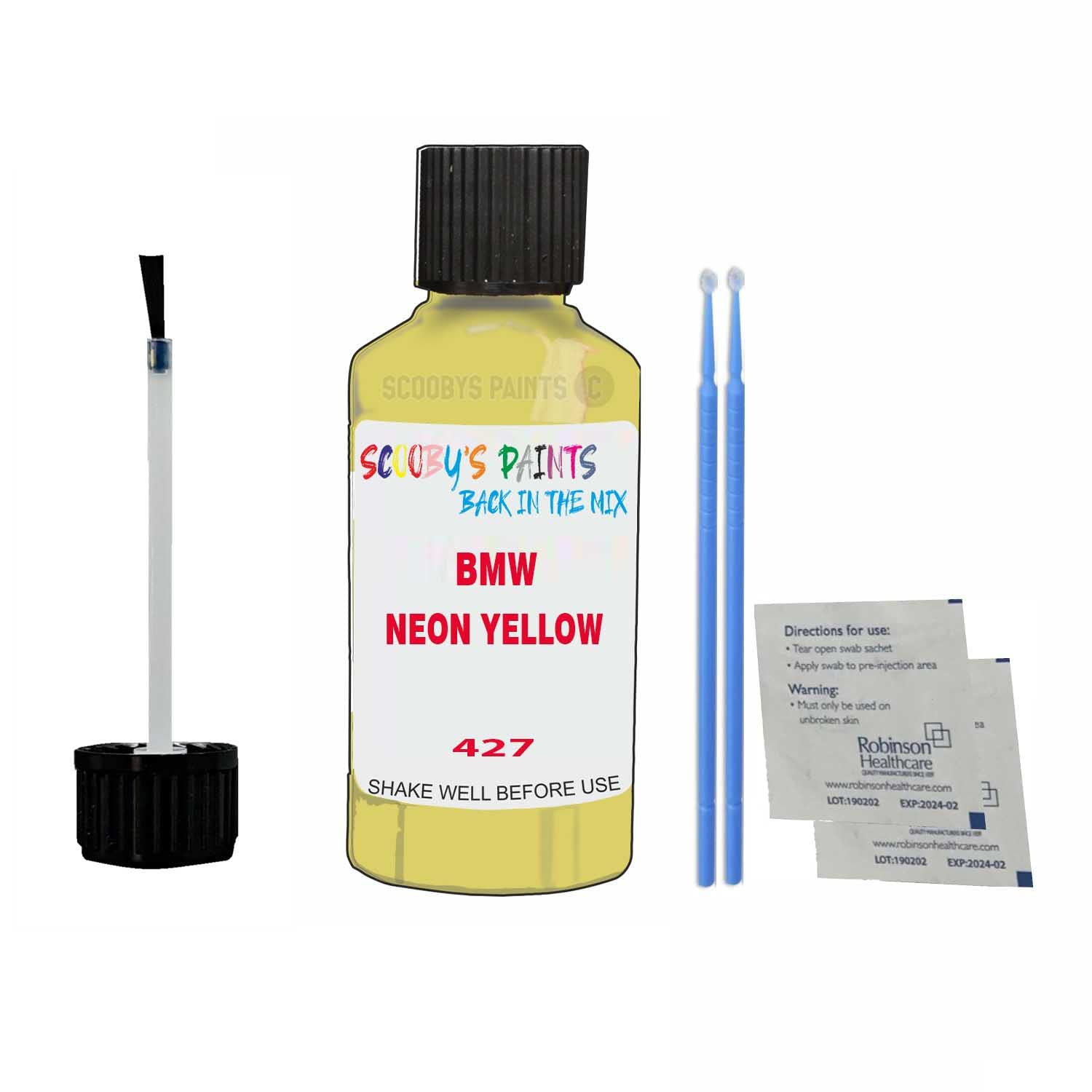 Scoobys Paints Back In The Mix Neon Yellow Touch Up Paint For Bmw Z3 427 1999-2002 30Ml Bottle Brush Scratch Stone Chip Repair Pen