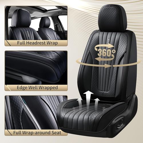Image of FLORICH Car Seat Covers, Black Leather Car Seat Covers Front Seats, Premium Leatherette Car Seat Cushion for Cars, Automotive Seat Protectors Universal Fit for Most Sedans Cars SUV Trucks