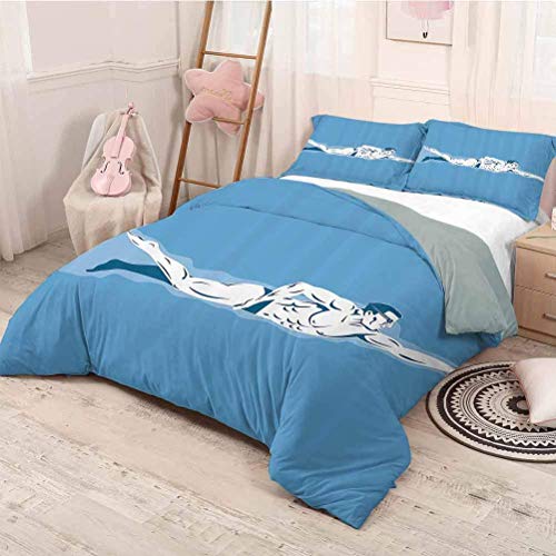 Collezione Olimpiadi Decorazioni Collezione Copripiumino Federa Nuoto Stile Libero Sport Acquatici Sfida olimpica Gioco competitivo Immagine Set di Letti Confortevoli Set da 3 Pezzi