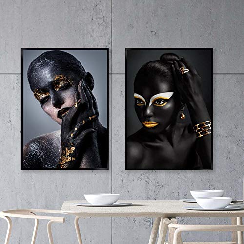 Peinture sur toile peau noire pour salon design set d'art mural chic et contemporain