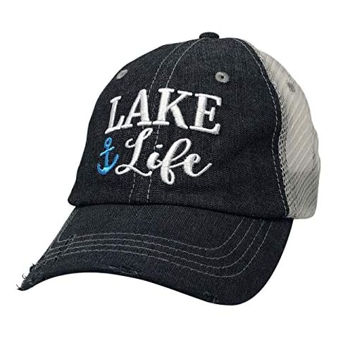 Xoxo, Coco Lake Life Embroidered Baseball Hat Mesh Trucker Style Hat Cap Lake Lover Boating Vacation Summer Hat Dark Grey Cover