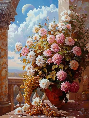 Peinture numéro adulte fleur nuage kit loisirs créatifs toile colorée 100x135cm