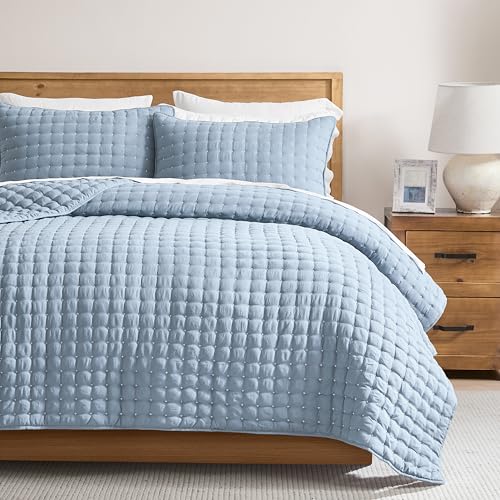 Image of WDCOZY Cloud Soft Quilt Set, Oversized King Size, Light Blue 116x106 inches