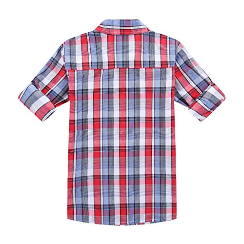Bienzoe Boy's Cotton Plaid Roll Up Button Down Sports Shirts Red/Blue 11/12 #TOP1