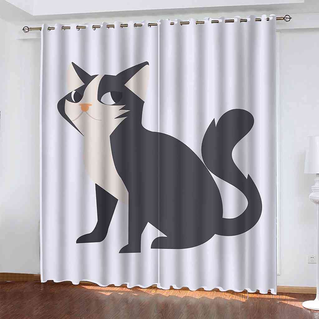 Rideaux occultants enfant chat en 3D 140x160cm en polyester isolé thermique pour chambre
