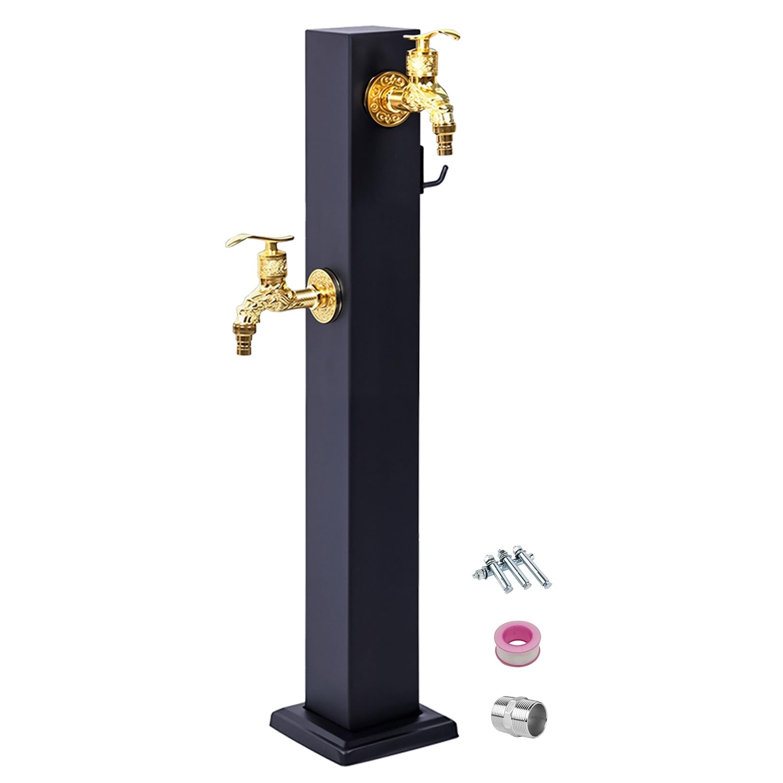 Garden Water Column, Outdoor Faucet, 304 Stainless Steel Rustproof Freeze Proof with 2 Brass Faucets for Garden(Black,65cm/25.6in)