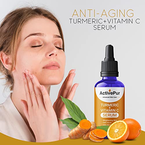 Activepur, Turmeric Vitamin C Serum For Face (2 Oz/60 Ml) Ha Serum Aloe Shea Butter Witch Hazel Jojoba Vitamin E Collagen Anti Aging Antioxidants Wrinkle Age Spots Moisturizer Radiant Rejuvenate Skin #TOP3