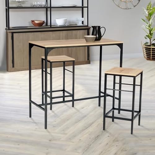 IDMarket – Conjunto de mesa alta de bar Detroit 95 cm y 2 taburetes diseño industrial