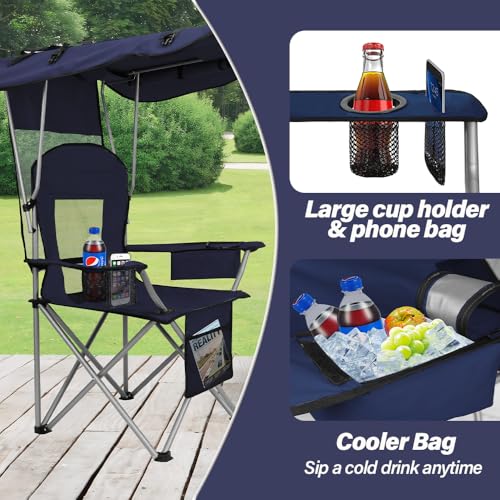 BESTHLS Camping Chair with Canopy Shade Portable Folding Beach Chairs with Cooler, Mesh Backrest, Cup Holder, and Pocket for Camping, Fishing, Beach, and Sports (Navy) by BESTHLS - Image 4