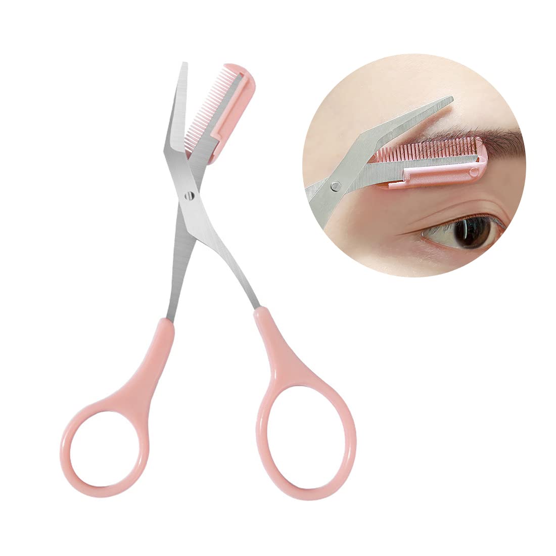 Tijeras de Cejas Con Peine Para Hombre y Mujer - Recortador de Cejas (Rosado)