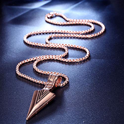 Pauro Men's Stainless Steel Jewelry Spearhead Indian Arrowhead Pendant Spear Point Arrow Necklace Rose Gold With Rose Gold Chain #TOP2