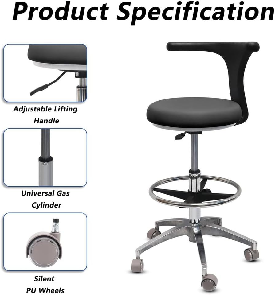 SFKLYU Modern Black Height Adjustable Salon Stool, Hydraulic Rolling Swivel Medical, Ergonomic Dentist Chair for Medical Clinic Studio Salon Office,A2