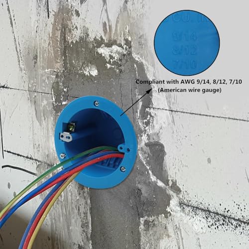 Image of 4'' Old Work Round Electrical Box, 18 cu in, Blue, Pack of 1 | 18 Cubic Inches Outlet Box; 1-Gang PVC Round Ceiling Electrical Box for Old Work; ETL Listed(1 Pack).