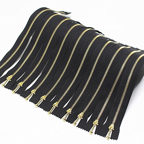 Yahoga 10Pcs 14 Inch #3 Gold Metal Zippers Close End Golden Metal Zippers For Sewing Purse Bags Crafts Jackets Dresses Coats (Gold 14") #TOP2