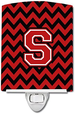 Caroline's Treasures CJ1047-SCNL Letter S Chevron Black and Red Ceramic Night Light Compact, UL-Certified, Ideal for Bedroom, Bathroom, Nursery, Hallway, Kitchen, 6x4x3, Multicolor image 2