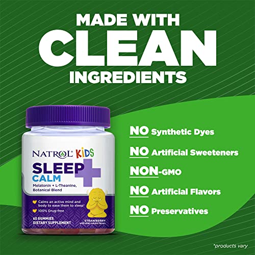 Natrol Kids Sleep+ Calm, Melatonin And L-Theanine, Sleep Aid Gummies With Botancial Blends, 100% Drug-Free, 60 Count #TOP3