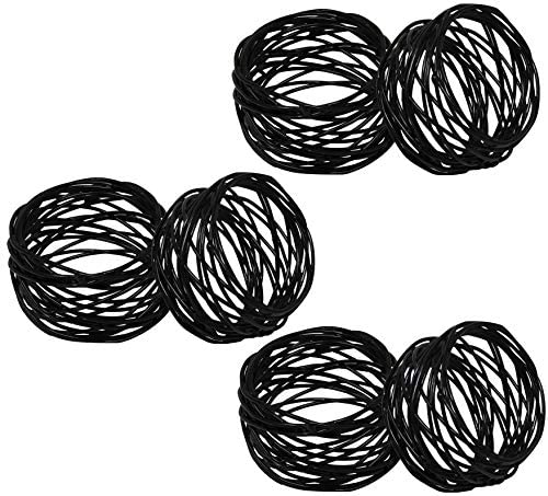Image of SKAVIJ Handmade Twisted Wire Mesh Napkin Rings Holders Decor Dinner Party Wedding Thanksgiving Christmas Gathering (Black 10pcs)