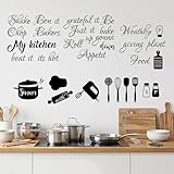 Seajan 4 Pcs Kitchen Wall Stickers Kitchen Quotes Wall Decals with Funny Lettering Vinyl Fun Utensils Sticker Peel and Stick Arts for Fridge Restaurant Bar Home Decoration