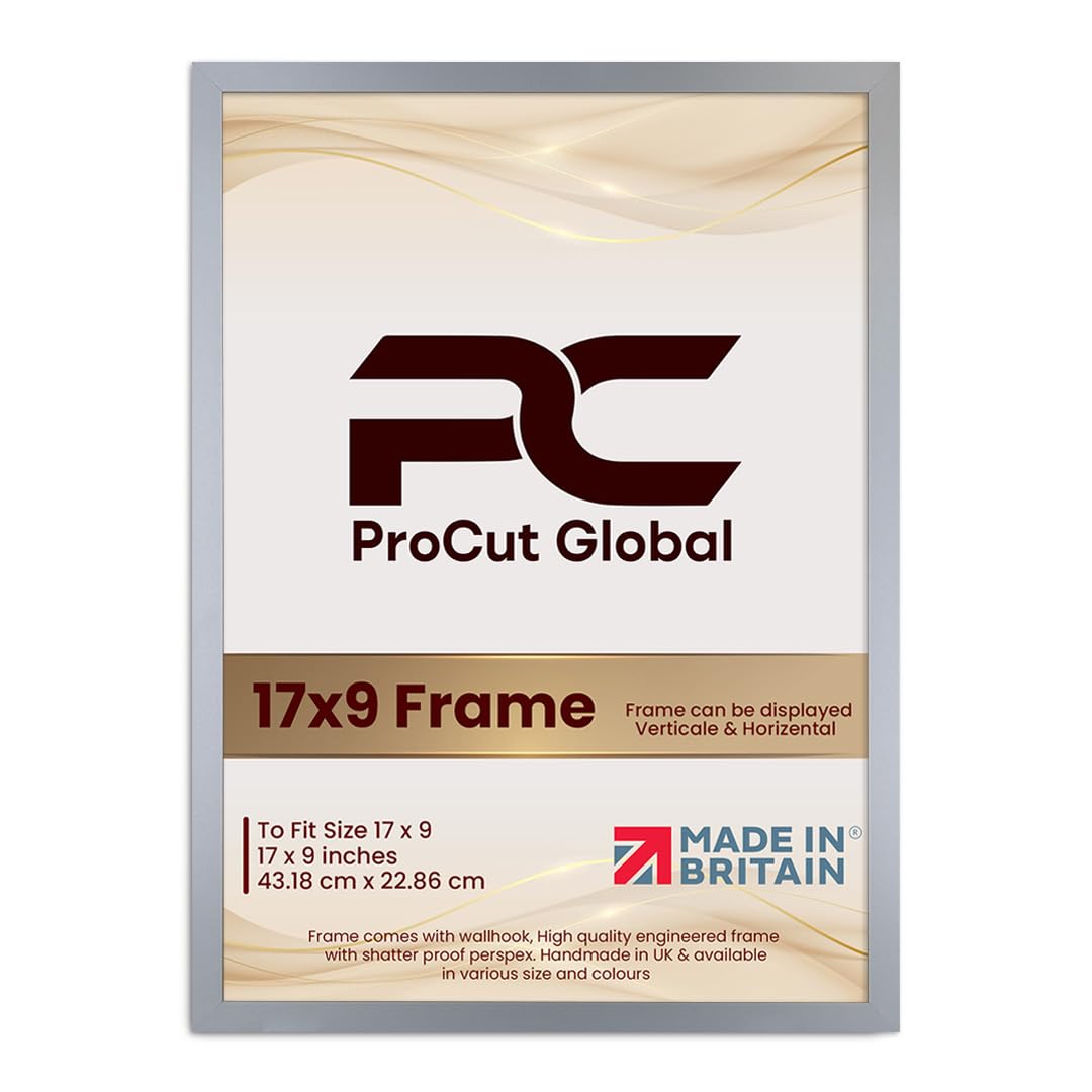 Procut Global 17X9 Silver Picture Frames - Modern Wooden Photo Frame with Shatterproof Perspex for Wall or Tabletop - Perfect for Posters, Certificates, Prints - Sizes & Colors Available