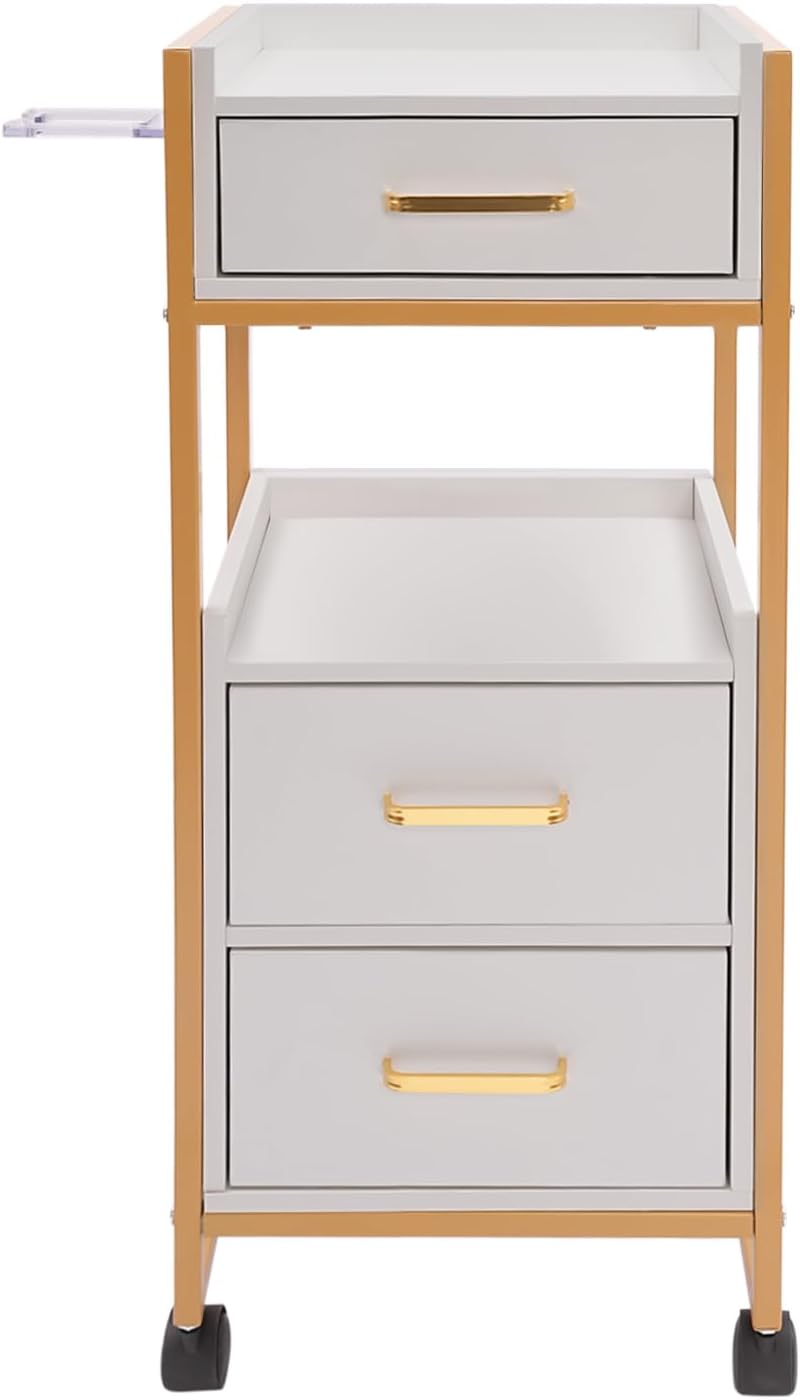 Salon Trolley Storage Cart with Wheels, Hair Cart Mobile Barber Cabinet, Rolling Storage Station with 3 Drawers, 2 Open Shelf & Tool Holder, Utility Trolley for Salon, Barbershop, Spa & Tattoo (Gray)