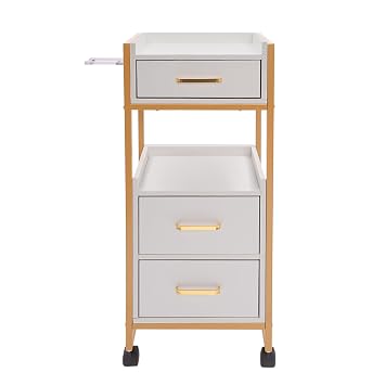 Beauty Salon Storage Trolley Cart, Hair Salon Station Cabinet for Stylist with 3 Drawers & Dryer Holder, Rolling Hairdressing Salon Cart on 4 Wheels 2 Lockable for Barber Beauty SPA