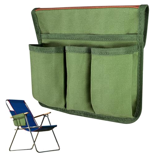 AYMQC Bolsa Organizadora de Reposabrazos para Acampar al Aire Libre Silla Kermit Bolsa de Almacenamiento Colgante Plegable con 1 Bolsillo Grande y 3 Bolsillos Pequeños Verde Ejercito