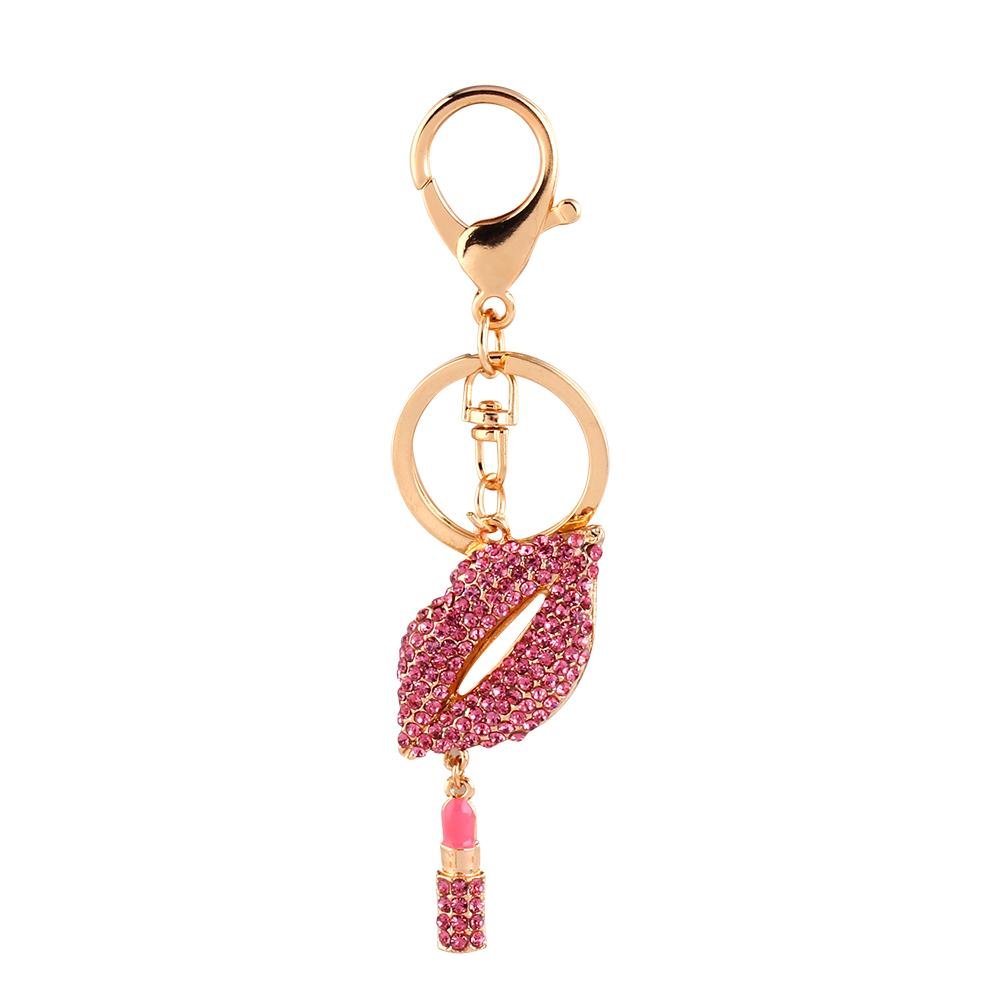 Heepdd Women's Default Crystal Lipstick Key Chain Rhinestone Charm Purse Bag Pendant For Girls
