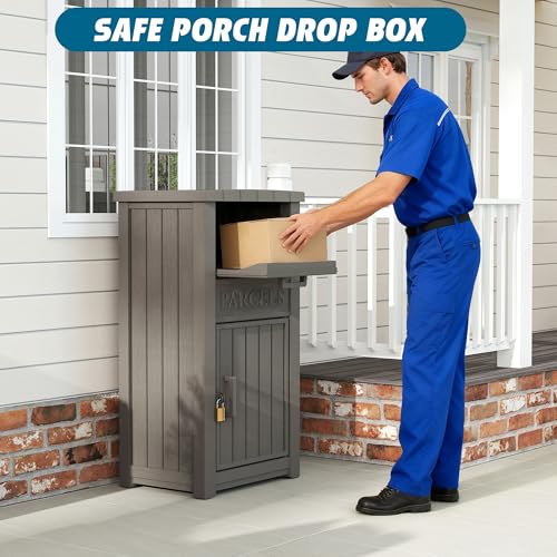 LHBGO Package Delivery Box with Sign, Lockable & Weatherproof Anti-Theft Parcel Delivery Box for Porch, Curbside, Patio,Gray by LHBGO - Image 3