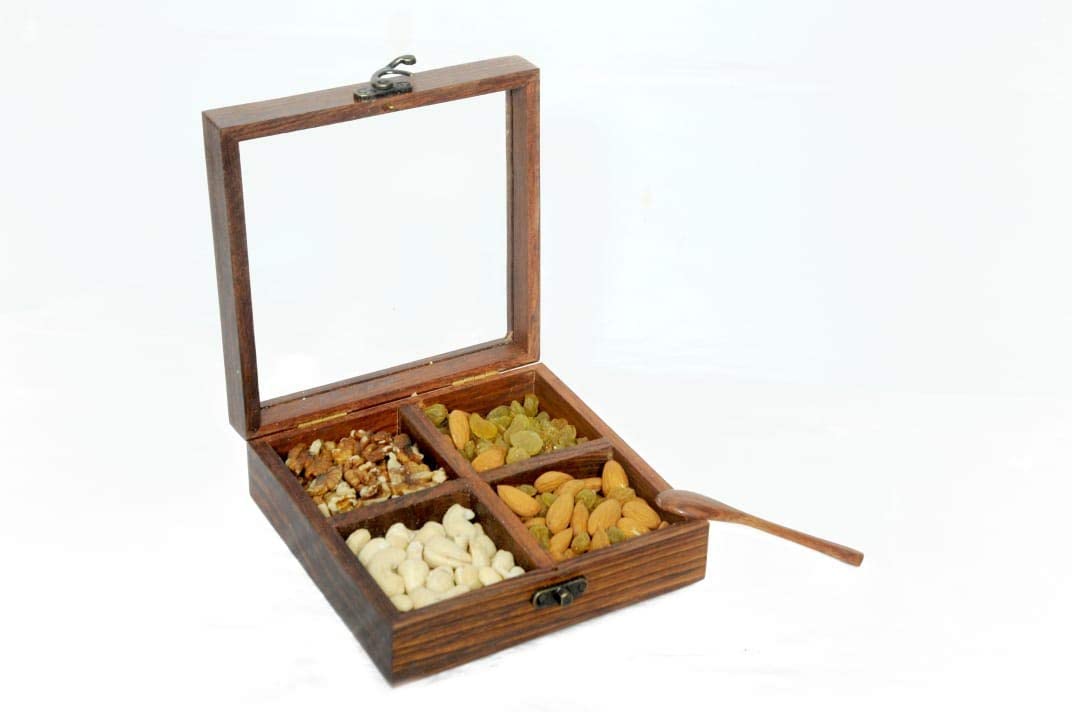 Wood articles works ® Wooden Spice Rack Masala Box For Kitchen Masala