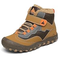 Mishansha Kinder Winterschuhe Warm Gefüttert Jungen Winterstiefel Mädchen Schneeschuhe Leicht Winterboots Rutschfest Outdoor Wanderschuhe, Braun 33 EU